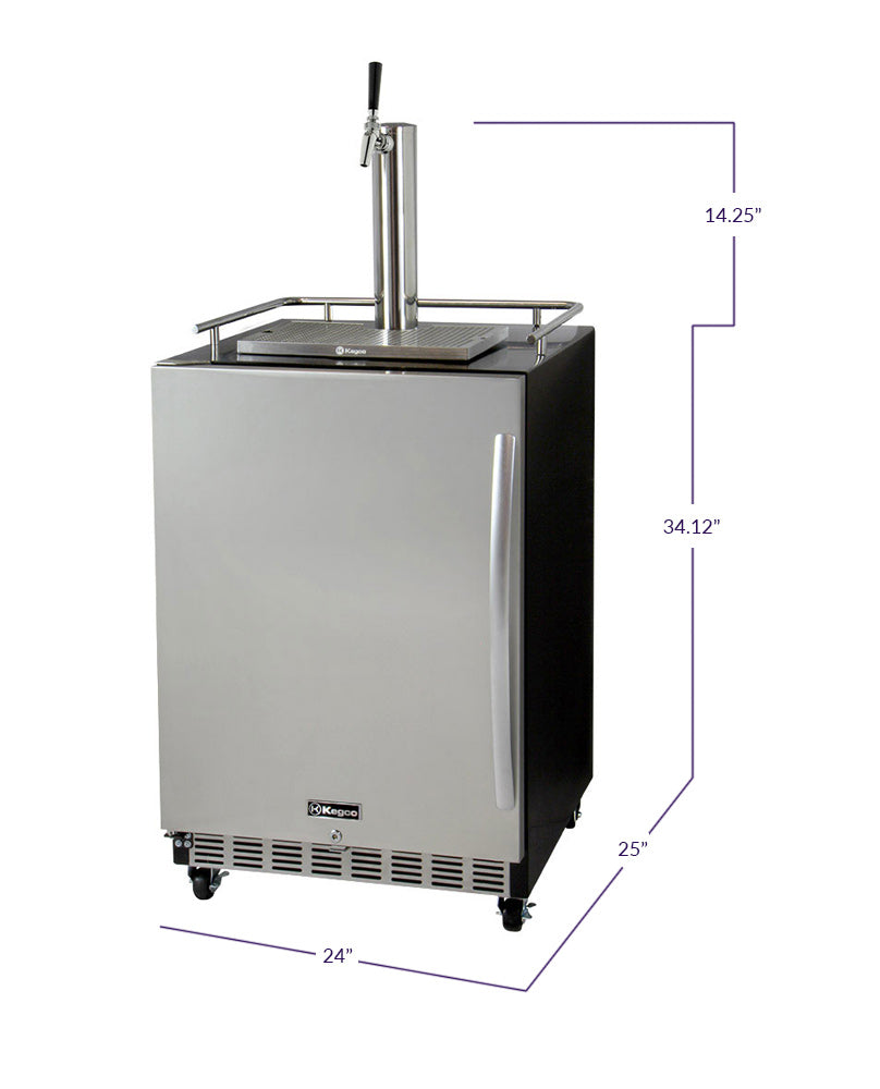 Kegco 24" Wide Single Tap Stainless Steel Commercial Built-In Left Hinge Kegerator with Kit - HK38BSC-L-1 - Wine Cooler City