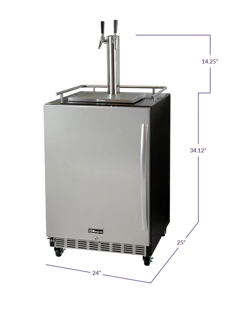 Kegco 24" Wide Dual Tap Stainless Steel Commercial Built-In Left Hinge Kegerator with Kit - HK38BSC-L-2 - Wine Cooler City