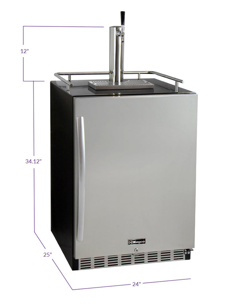 Kegco 24" Wide Single Tap Stainless Steel Built-In Right Hinge Kegerator with Kit - HK38BSU-1 - Wine Cooler City