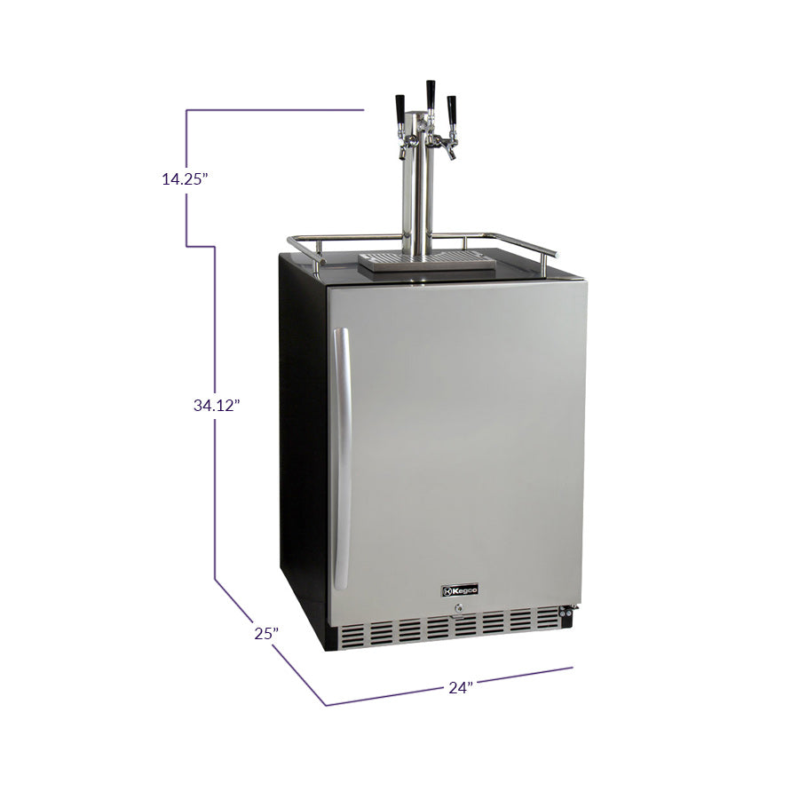 Kegco 24" Wide Triple Tap Stainless Steel Built-In Right Hinge Kegerator with Kit - HK38BSU-3 - Wine Cooler City