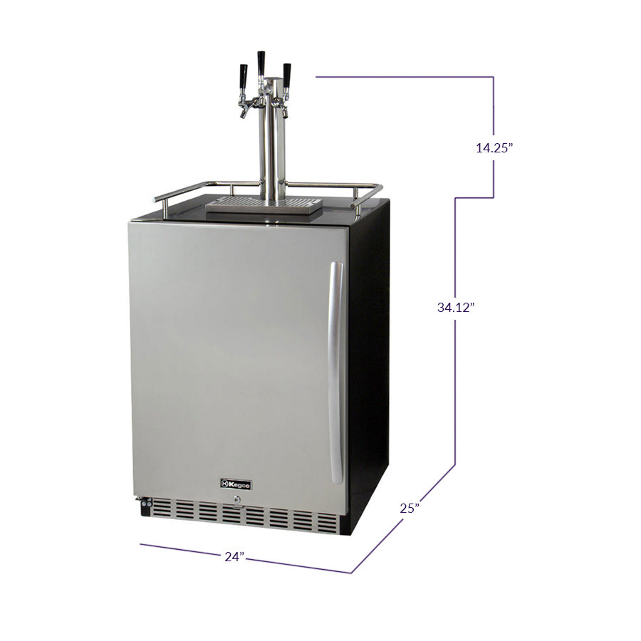 Kegco 24" Wide Triple Tap Stainless Steel Built-In Left Hinge Digital Kegerator with Kit - HK38BSU-L-3 - Wine Cooler City