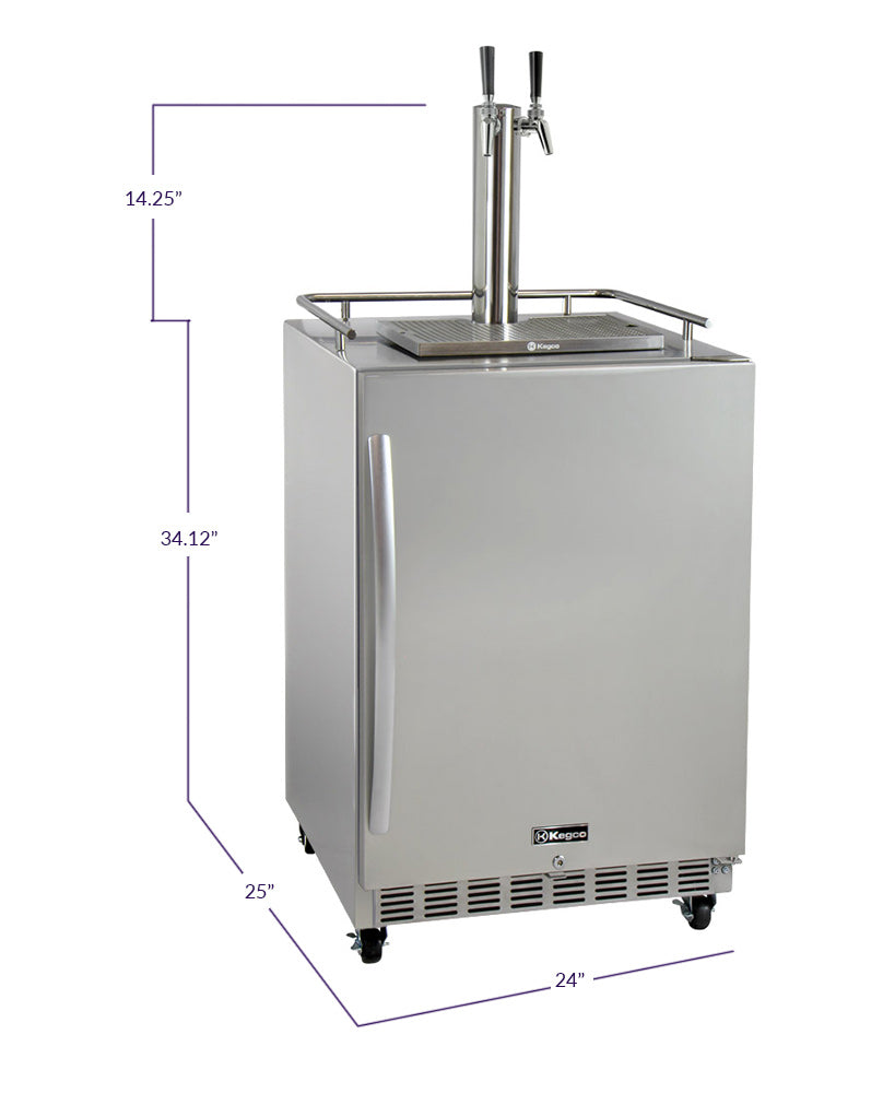 Kegco 24" Wide Dual Tap All Stainless Steel Commercial Outdoor Right Hinge Kegerator with Kit - HK38SSC-2 - Wine Cooler City