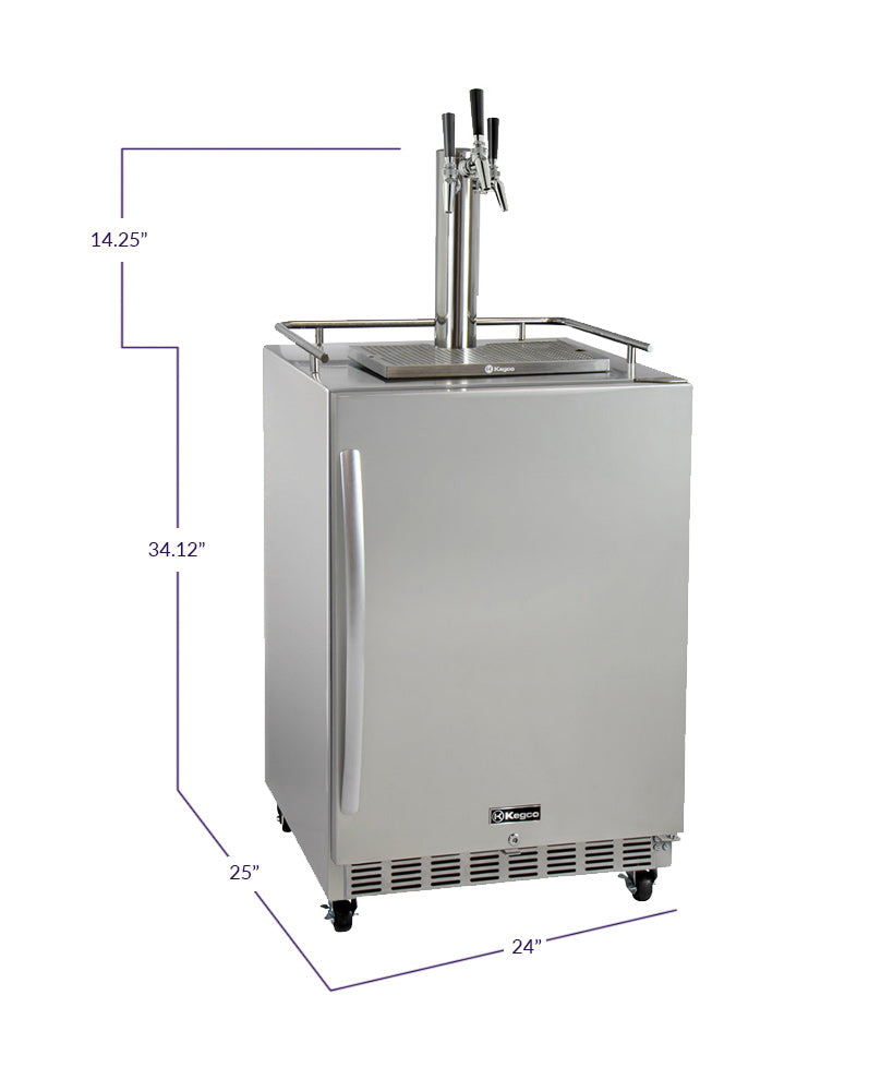 Kegco 24" Wide Triple Tap All Stainless Steel Commercial Right Hinge Kegerator with Kit - HK38SSC-3 - Wine Cooler City