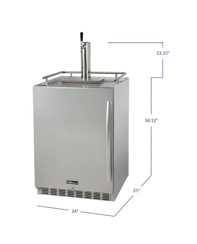 Kegco 24" Wide Single All Stainless Steel Outdoor Built-In Left Hinge Kegerator with Kit - HK38SSU-L-1 - Wine Cooler City