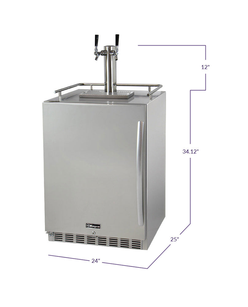 Kegco 24" Wide Dual Tap All Stainless Steel Outdoor Built-In Left Hinge Kegerator with Kit - HK38SSU-L-2 - Wine Cooler City