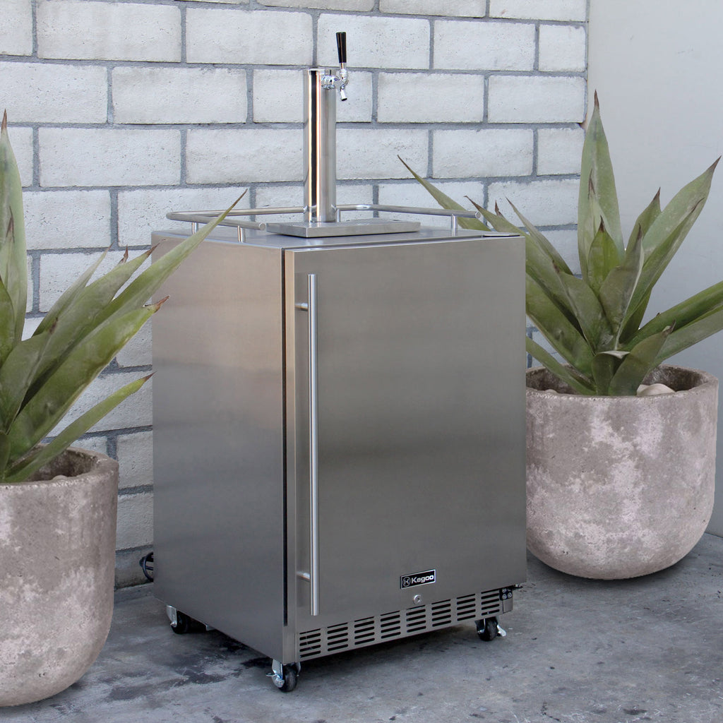 Kegco 24" Wide Single Tap Commercial Outdoor Left Hinge Kegerator with Kit - HK38SSC-L-1 - Wine Cooler City