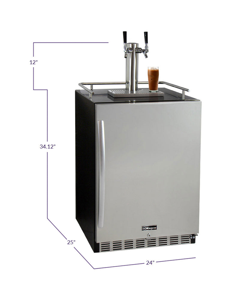 Kegco - 24" Wide Cold Brew Coffee Dual Tap Black Commercial Built-In Right Hinge Kegerator - ICHK38BSU-2 - Wine Cooler City