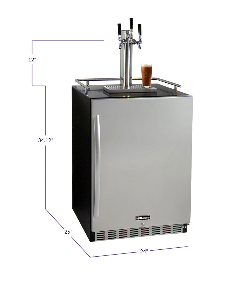 Kegco 24" Wide Cold Brew Coffee Triple Tap Stainless Steel Commercial Built-In Right Hinge Kegerator - ICHK38BSU-3