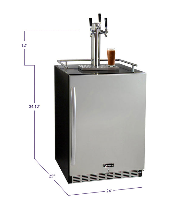 Kegco 24" Wide Cold Brew Coffee Triple Tap Stainless Steel Commercial Built-In Right Hinge Kegerator - ICHK38BSU-3