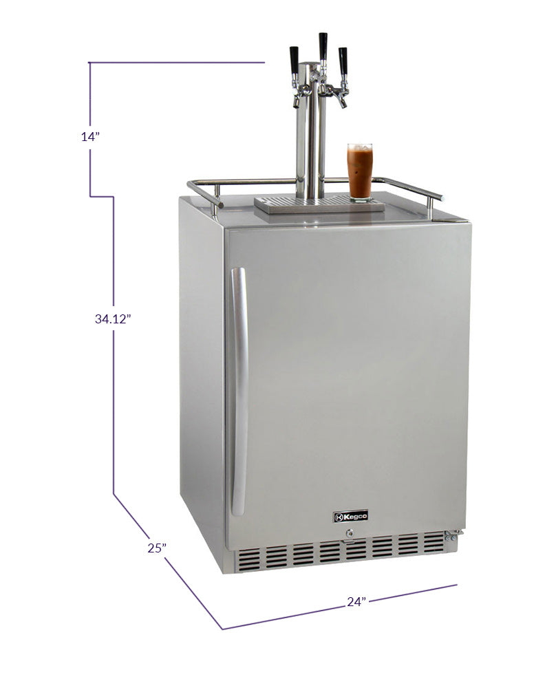 Kegco 24" Wide Cold Brew Coffee Triple Tap All Stainless Steel Outdoor Built-In Right Hinge Kegerator - ICHK38SSU-3 - Wine Cooler City