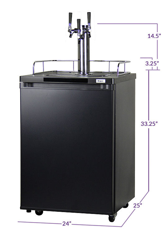 Kegco 24" Wide Triple Tap Black Kegerator - K209B-3NK - Wine Cooler City