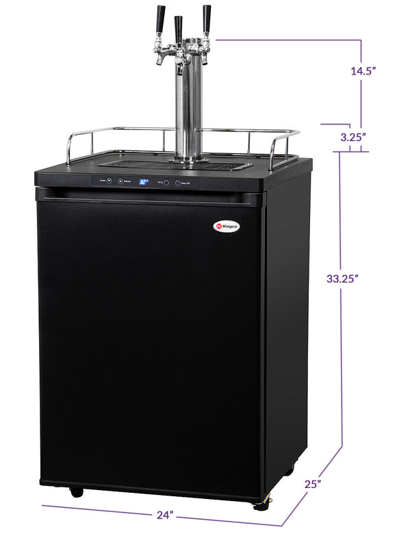 Kegco 24" Wide Kombucha Triple Tap Black Kegerator - KOM30B-3NK - Wine Cooler City