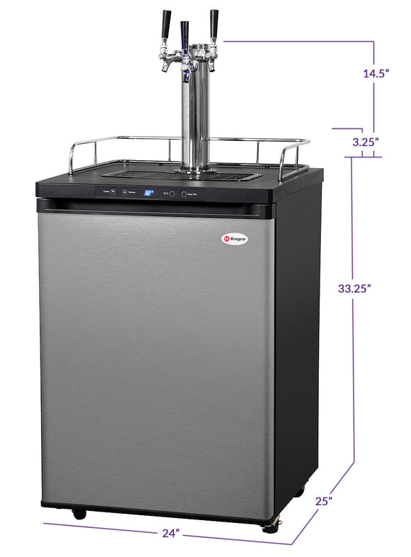 Kegco 24" Wide Kombucha Triple Tap Stainless Steel Kegerator - KOM30S-3NK - Wine Cooler City