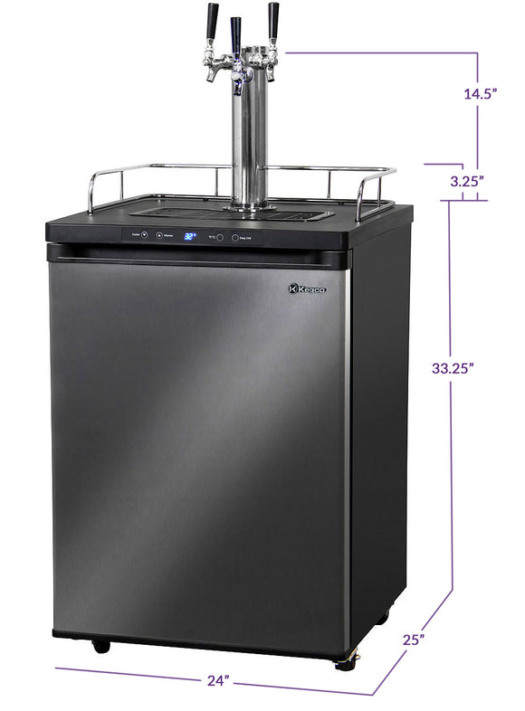 Kegco 24" Wide Homebrew Triple Tap Black Stainless Steel Digital Kegerator - HBK309X-3NK - Wine Cooler City