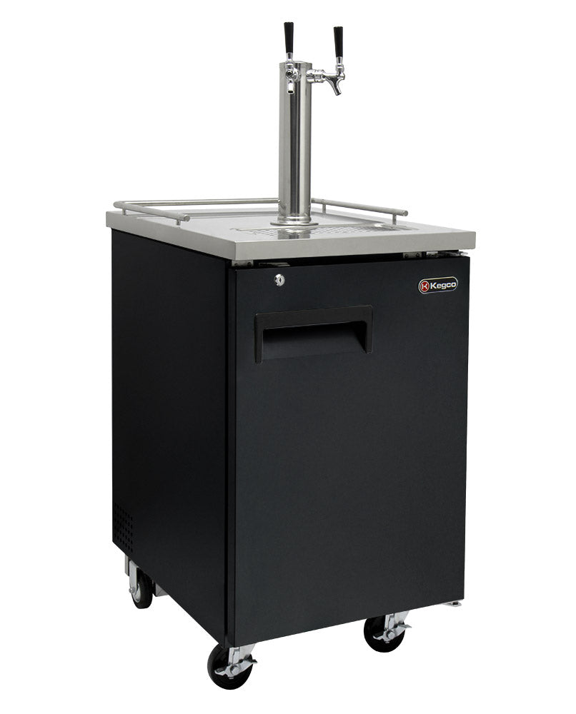 Kegco 24" Wide Homebrew Dual Tap Black Commercial Kegerator with Kegs - HBK1XB-2K