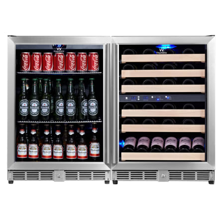 KingsBottle  47 inch Wide 46 Bottle Capacity Wine Cooler with Beverage Cooler and 2 wine zones - KBU-50Combo-BW3 - Wine Cooler City