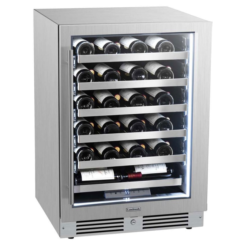 Landmark 24 Inch Wide 44 Bottle Capacity Single Zone Wine Cooler with Alternating (Blue, White, Amber) LED lighting, Door Alarm, Touch Control Panel and Lockable Right Hinged Door - L3024UI1WSG-RH