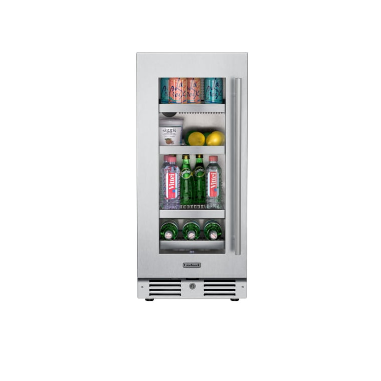 Landmark 15 Inch Wide 63 Can Capacity Beverage Cooler with Alternating (Blue, White, Amber) LED lighting, Door Alarm, Touch Control Panel and Lockable Left Hinged Door - L3015UI1BSG-LH