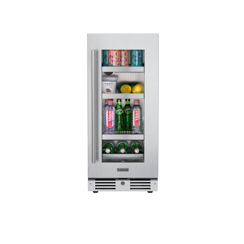 Landmark 15 Inch Wide 63 Can Capacity Beverage Cooler with alternating (Blue, White, Amber) LED lighting, Door Alarm, Touch Control Panel and Lockable Right Hinged Door - L3015UI1BSG-RH