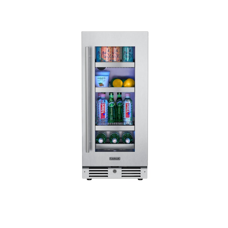 Landmark 15 Inch Wide 63 Can Capacity Beverage Cooler with alternating (Blue, White, Amber) LED lighting, Door Alarm, Touch Control Panel and Lockable Right Hinged Door - L3015UI1BSG-RH