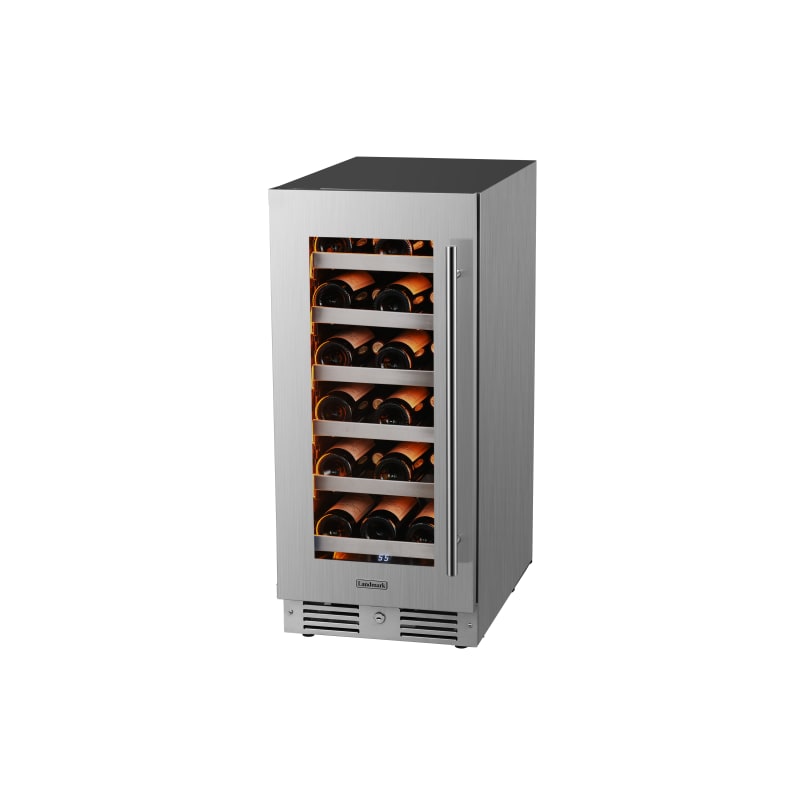 Landmark 15 Inch Wide 23 Bottle Capacity Single Zone Wine Cooler with Alternating (Blue, White, Amber) LED lighting, Door Alarm, Touch Control Panel and Lockable Left Hinged Door - L3015UI1WSG-LH