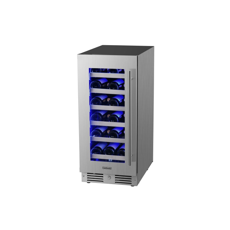 Landmark 15 Inch Wide 23 Bottle Capacity Single Zone Wine Cooler with Alternating (Blue, White, Amber) LED lighting, Door Alarm, Touch Control Panel and Lockable Left Hinged Door - L3015UI1WSG-LH