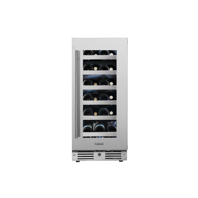 Landmark 15 Inch Wide 23 Bottle Capacity Single Zone Wine Cooler with Alternating (Blue, White, Amber) LED lighting, Door Alarm, Touch Control Panel and Lockable Right Hinged Door - L3015UI1WSG-RH