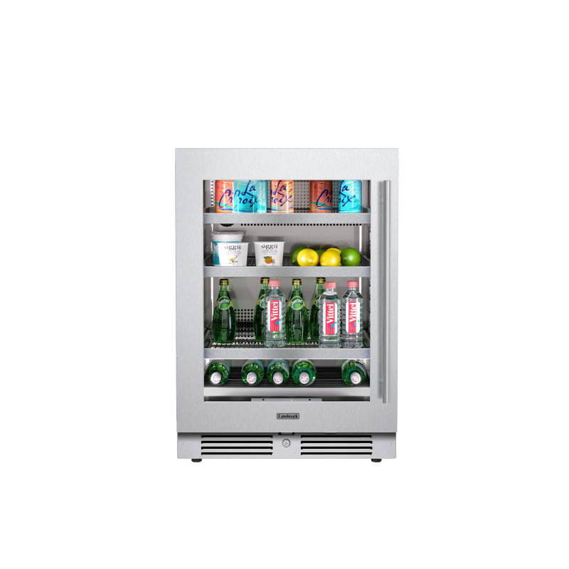 Landmark 24 Inch Wide 147 Can Capacity Beverage Cooler with Alternating (Blue, White, Amber) LED lighting, Door Alarm, Touch Control Panel and Lockable Left Hinged Door - L3024UI1BSG-LH