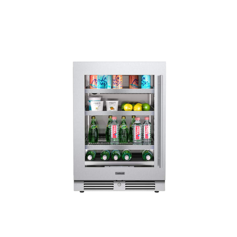 Landmark 24 Inch Wide 147 Can Capacity Beverage Cooler with Alternating (Blue, White, Amber) LED lighting, Door Alarm, Touch Control Panel and Lockable Left Hinged Door - L3024UI1BSG-LH