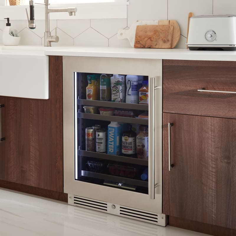 Landmark 24 Inch Wide 147 Can Capacity Beverage Cooler with Alternating (Blue, White, Amber) LED lighting, Door Alarm, Touch Control Panel and Lockable Left Hinged Door - L3024UI1BSG-LH