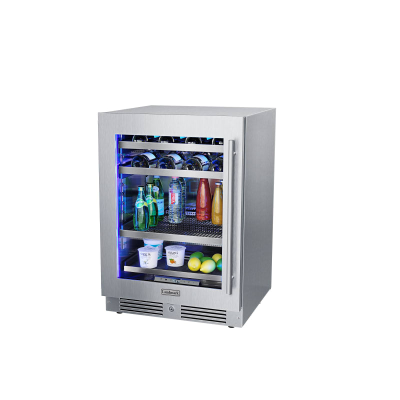 Landmark 24 Inch Wide Single Zone Wine and Beverage Cooler with Alternating (Blue, White, Amber) LED lighting, Door Alarm, Touch Control Panel and Lockable Left Hinged Door - L3024UI1MSG-LH