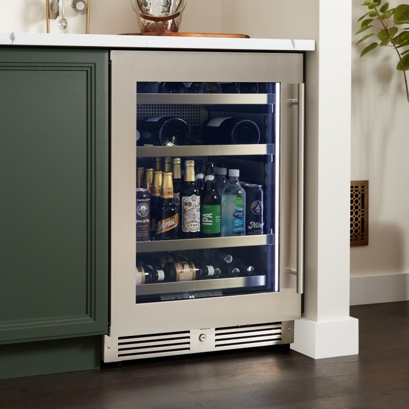 Landmark 24 Inch Wide Single Zone Wine and Beverage Cooler with Alternating (Blue, White, Amber) LED lighting, Door Alarm, Touch Control Panel and Lockable Left Hinged Door - L3024UI1MSG-LH