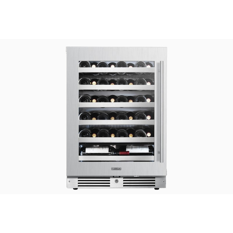 Landmark 24 Inch Wide 44 Bottle Capacity Single Zone Wine Cooler with Alternating (Blue, White, Amber) LED lighting, Door Alarm, Touch Control Panel and Lockable Left Hinged Door - L3024UI1WSG-LH