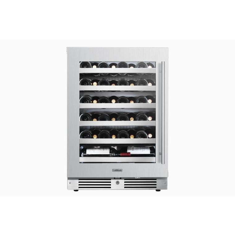 Landmark 24 Inch Wide 44 Bottle Capacity Single Zone Wine Cooler with Alternating (Blue, White, Amber) LED lighting, Door Alarm, Touch Control Panel and Lockable Left Hinged Door - L3024UI1WSG-LH