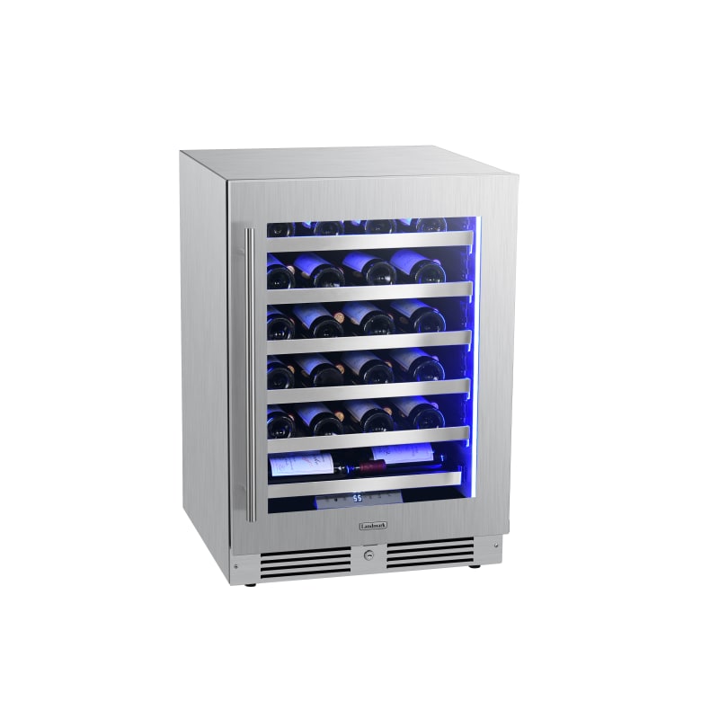 Landmark 24 Inch Wide 44 Bottle Capacity Single Zone Wine Cooler with Alternating (Blue, White, Amber) LED lighting, Door Alarm, Touch Control Panel and Lockable Right Hinged Door - L3024UI1WSG-RH