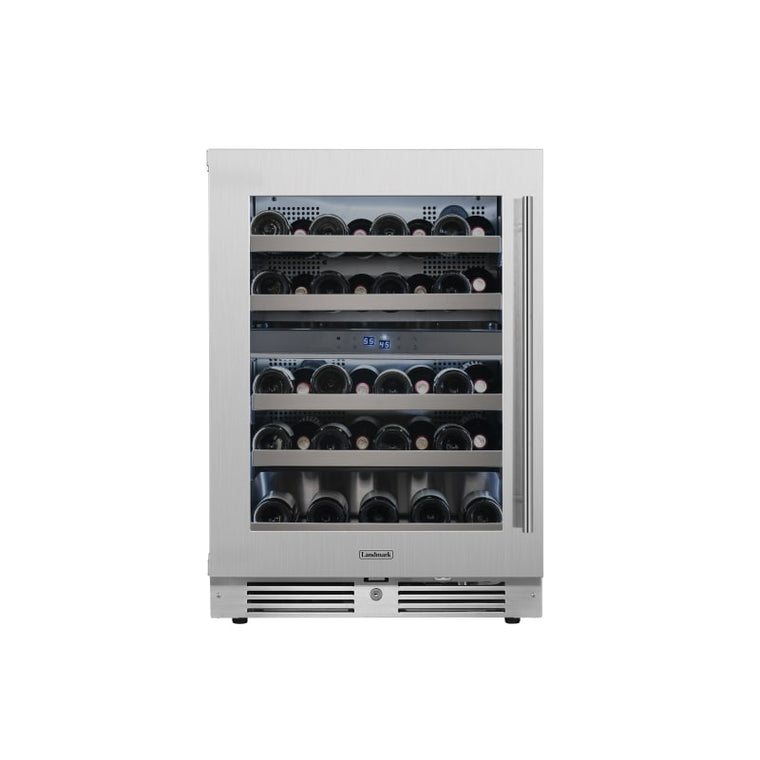 Landmark 24 Inch Wide 37 Bottle Dual Zone Wine Cooler with Alternating (Blue, White, Amber) LED lighting, Door Alarm, Touch Control Panel and Lockable Left Hinged Door - L3024UI2WSG-LH