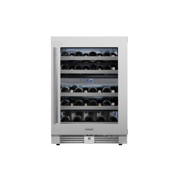 Landmark 24 Inch Wide 37 Bottle Dual Zone Wine Cooler with Alternating (Blue, White, Amber) LED lighting, Door Alarm, Touch Control Panel and Lockable Right Hinged Door - L3024UI2WSG-RH
