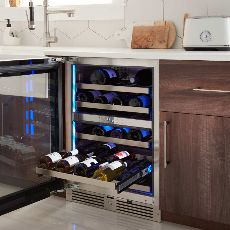 Landmark 24 Inch Wide 37 Bottle Dual Zone Wine Cooler with Alternating (Blue, White, Amber) LED lighting, Door Alarm, Touch Control Panel and Lockable Right Hinged Door - L3024UI2WSG-RH