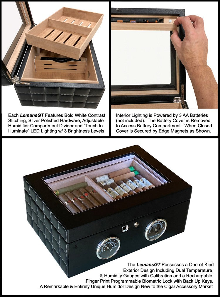 Prestige Import Group LemansGT 120 Count Cigar Humidor with Biometric Finger Print Electronic Lock & LED Interior Lighting - Black