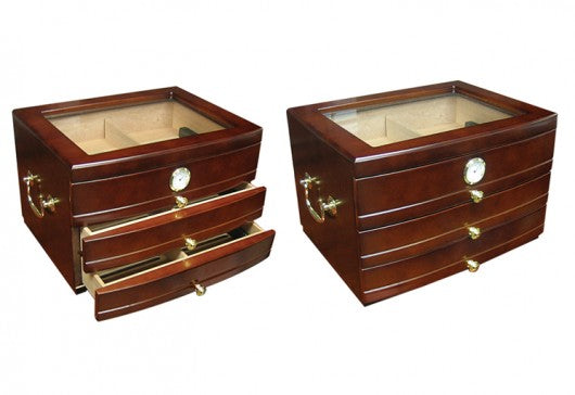 Prestige Import Group Regent Glass Top 3 Drawer Cigar Humidor - Up to 75 Cigars - Color: Dark Mahogany