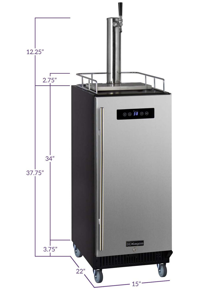 Kegco 15" Wide Homebrew Single Tap Stainless Steel Commercial Kegerator - HBK15BSRNK