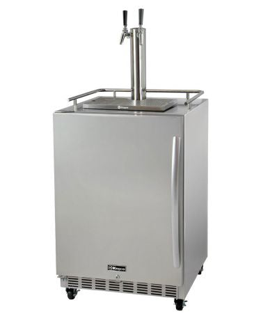Kegco24" Wide Dual Tap All Stainless Steel Commercial Outdoor Left Hinge Kegerator with Kit - HK38SSC-L-2 - Wine Cooler City