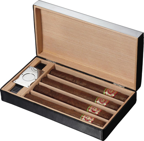 Visol Mapleton Black Leather Cigar Travel Humidor - Wine Cooler City