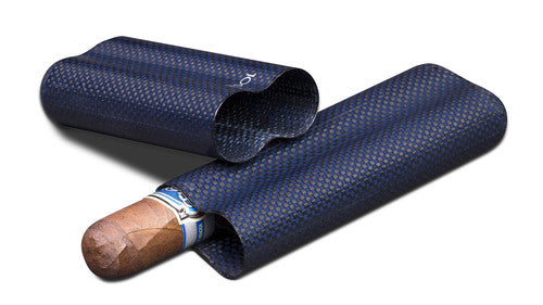 VISOL BLUE KEVLAR LIGHTWEIGHT CIGAR CASE - HOLDS 2 CIGARS OF UP TO 58 RING GAUGE - VCASE492