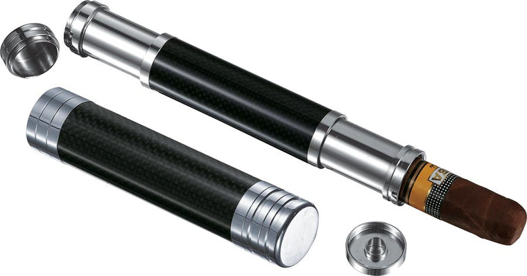 Visol Kinetic II Carbon Fiber Chrome Adjustable Cigar Case - Wine Cooler City