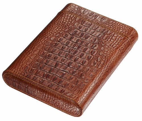 VISOL RENNES CROCODILE PATTERNED LEATHER TRAVEL CIGAR CASE - HOLDS 5 CIGARS - VCASE500CRC