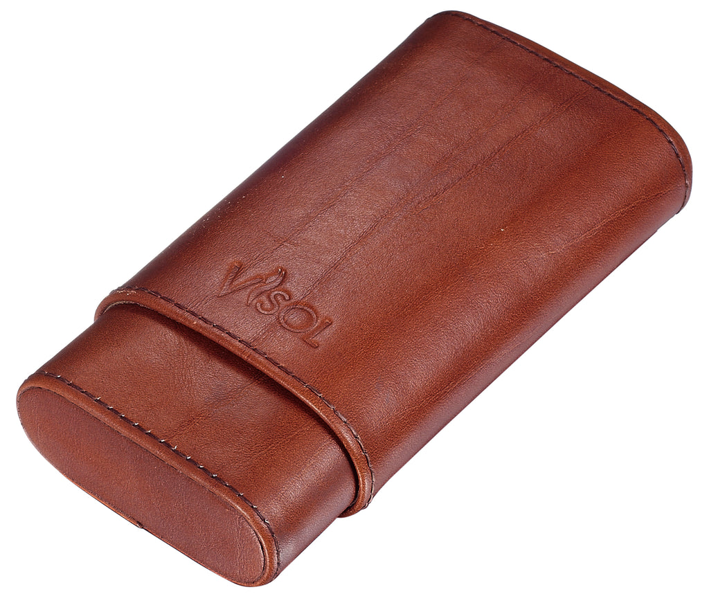 Visol Cuero Genuine Tan Leather 3-Finger Cigar Case - Wine Cooler City