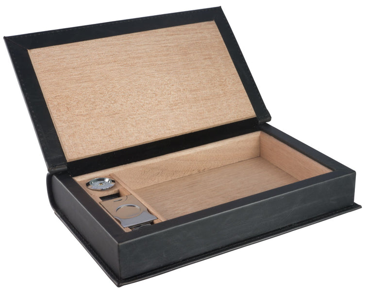 Visol Folio Black Leather Travel/Desktop Humidor Set - Holds 5 Cigars - Wine Cooler City