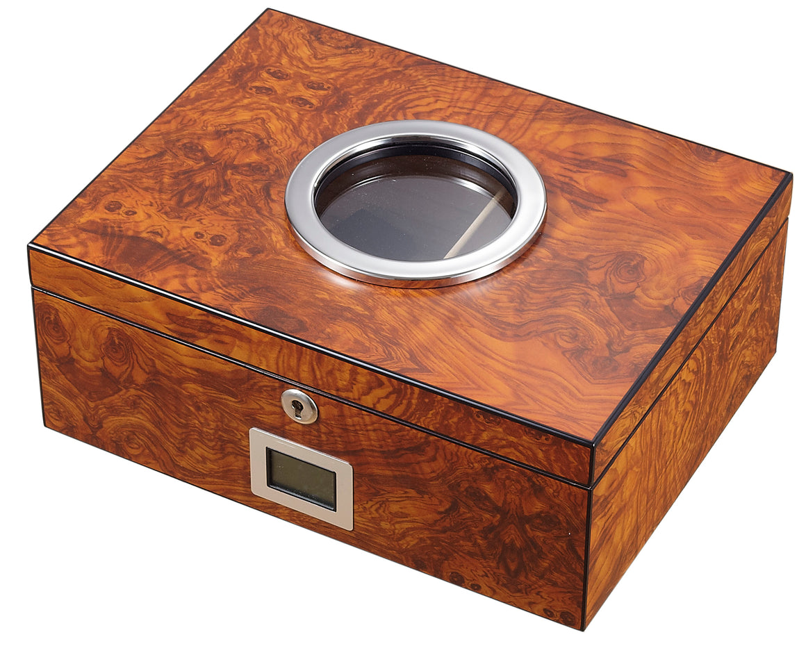 Visol PortHole Burlwood Finish Cigar Humidor - Holds 75 Cigars - Wine Cooler City