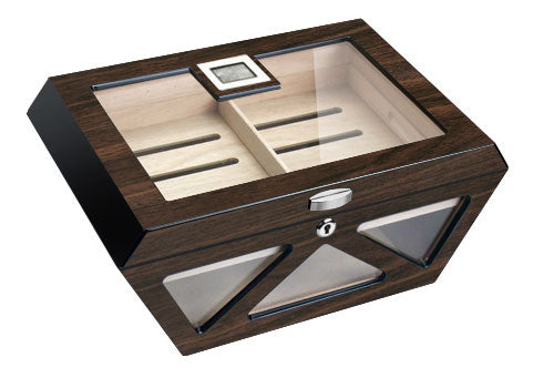 Visol Collin Macassar Lacqered Glass Top Cigar Humidor - Holds 100 Cigars - Wine Cooler City